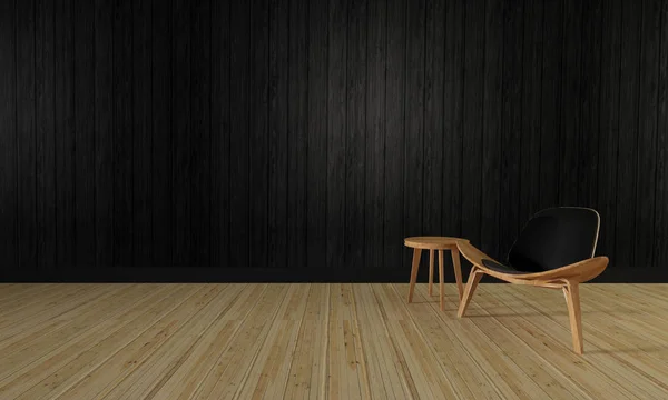Loft és egyszerű nappali és fából készült fal háttér-3d render — Stock Fotó
