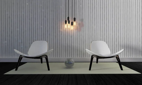 Çatı ve basit oturma odası, sandalye ve duvar arka plan-3d re