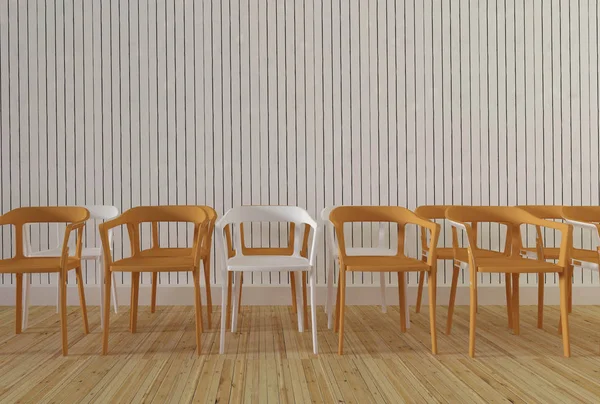 Ahşap duvar arka plan-3d render ile ahşap sandalye