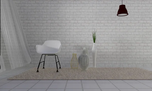 Лофт і проста вітальня зі стільцем і настінним фоном 3d re — стокове фото