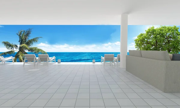 Deniz görünümü ve mavi gökyüzü arka plan-3d render üzerinde yaşayan Beach