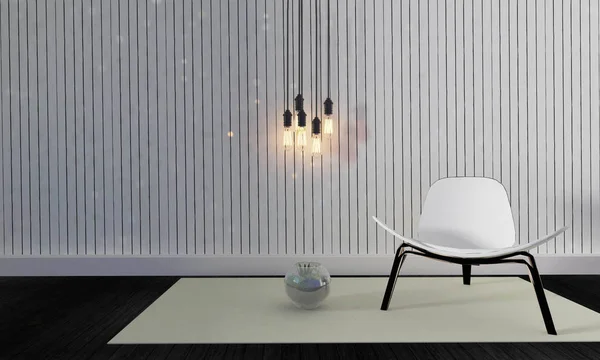 Çatı ve basit oturma odası, sandalye ve duvar arka plan-3d re