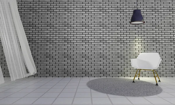 Loft and simple living room with chair and wall background-3d re