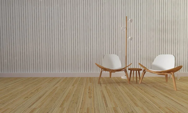 Çatı ve basit oturma odası, sandalye ve duvar arka plan-3d re
