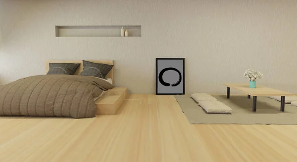 Japonya style - 3d render ile modern yatak odası iç