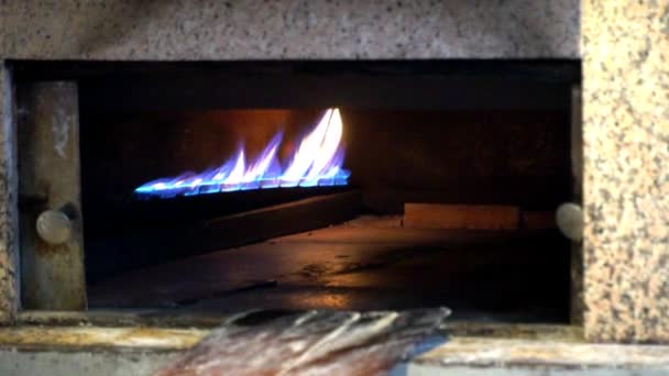 Brinnande eld i ugnen. — Stockvideo