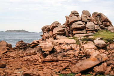 pembe granit sahilde, Ploumanach, Brittany, Fransa