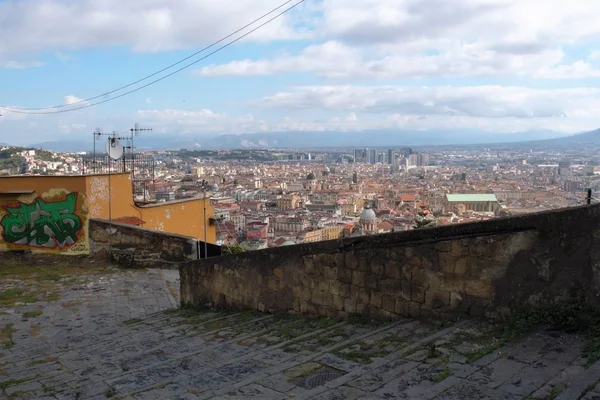 stock image view of the city of Naples from the Old stairs in the city of Naples called Pedamantina, Unesco world heritage.