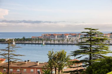 Landscape of coast and  port of Hondarribia clipart
