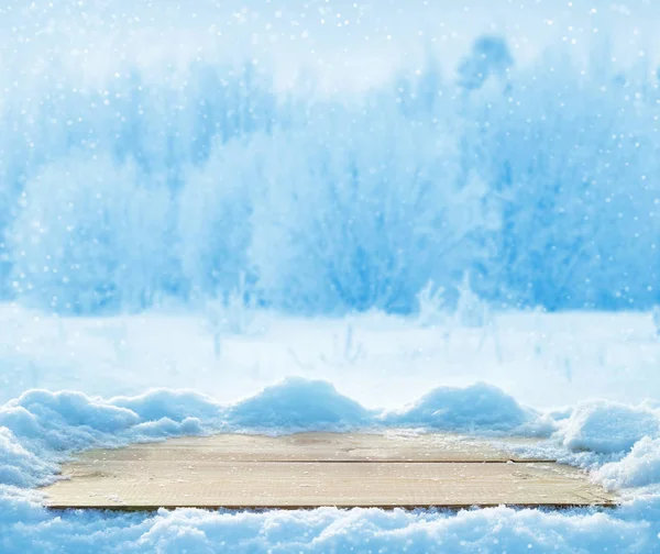 Background with boards in the snow — Stock Photo, Image