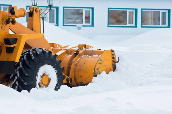 Sneeuwruimen Tractor Maakt Weg Vrij Zware Sneeuwval — Stockfoto