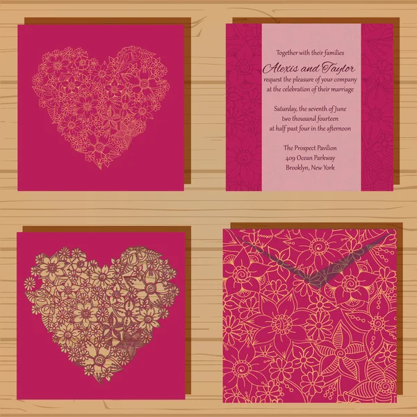 Lasercut vector wedding invitation template. Wedding invitation envelope with flowers for laser cutting. Lace gate folds.Laser cut vector. — Stock Vector