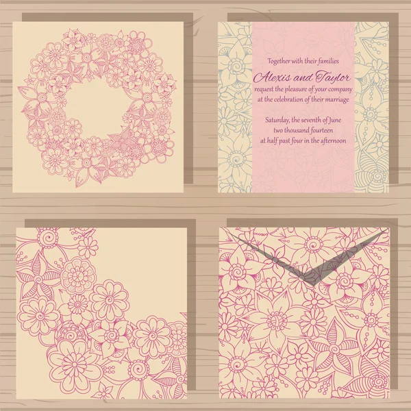 Lasercut vector wedding invitation template. Wedding invitation envelope with flowers for laser cutting. Lace gate folds.Laser cut vector. — Stock Vector