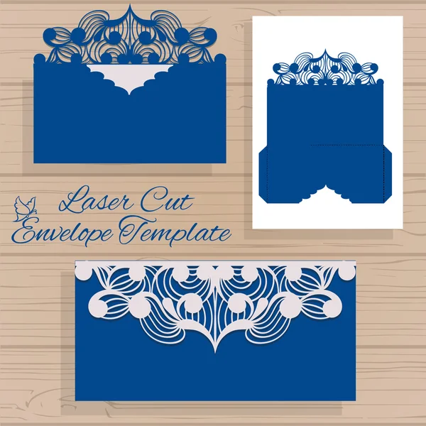 Lasercut vector wedding invitation template. Wedding invitation envelope with flowers for laser cutting. Lace gate folds.Laser cut vector. — Stock Vector