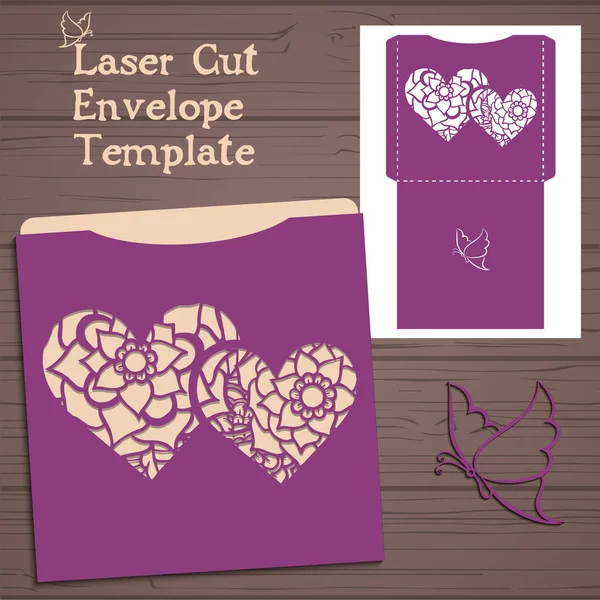 Modelo de convite de casamento vetorial Lasercut. Envelope de convite de casamento com flores para corte a laser. Portão de renda dobras. Vetor de corte a laser —  Vetores de Stock