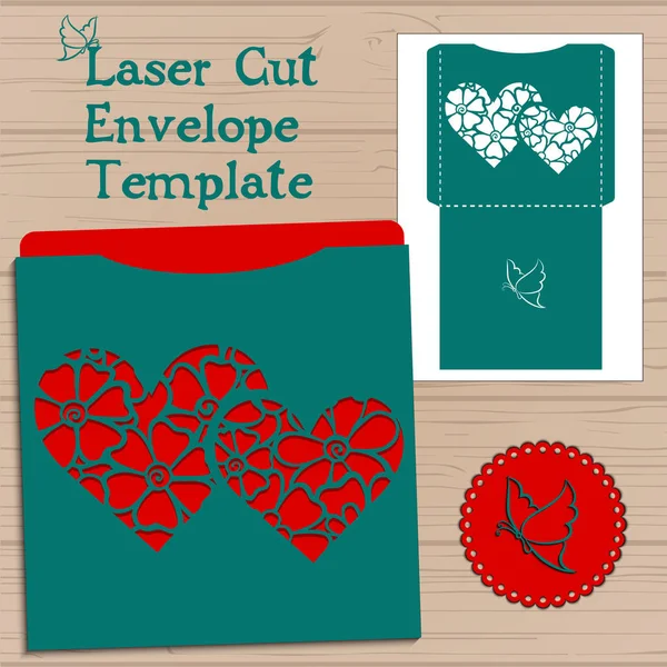 Lasercut 矢量婚礼邀请模板。婚礼邀请函信封用激光切割的鲜花。门褶皱花边。激光切割矢量 — 图库矢量图片