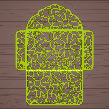 g davet şablonu. Davetiye Zarfı lazer kesme çiçeklerle düğün. Dantel kapı pas geçiyor. Vektör lazer kesim