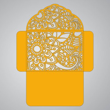 g davet şablonu. Davetiye Zarfı lazer kesme çiçeklerle düğün. Dantel kapı pas geçiyor. Vektör lazer kesim