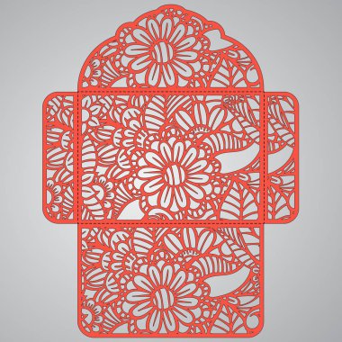 g davet şablonu. Davetiye Zarfı lazer kesme çiçeklerle düğün. Dantel kapı pas geçiyor. Vektör lazer kesim