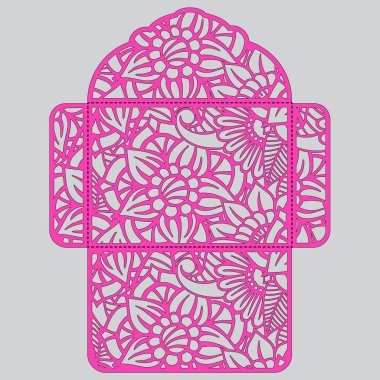 g davet şablonu. Davetiye Zarfı lazer kesme çiçeklerle düğün. Dantel kapı pas geçiyor. Vektör lazer kesim