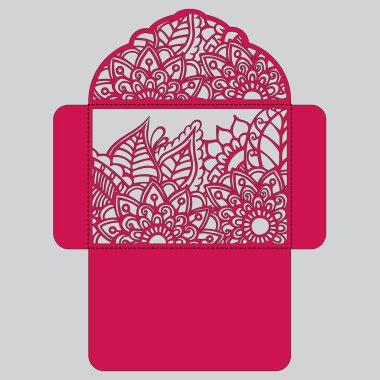 g davet şablonu. Davetiye Zarfı lazer kesme çiçeklerle düğün. Dantel kapı pas geçiyor. Vektör lazer kesim