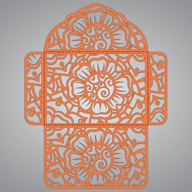 g davet şablonu. Davetiye Zarfı lazer kesme çiçeklerle düğün. Dantel kapı pas geçiyor. Vektör lazer kesim