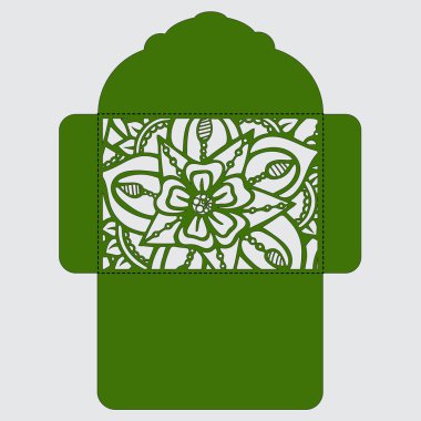 Lasercut vektör düğün davetiye şablon. Davetiye Zarfı lazer kesme çiçeklerle düğün. Dantel kapı pas geçiyor. Vektör lazer kesim
