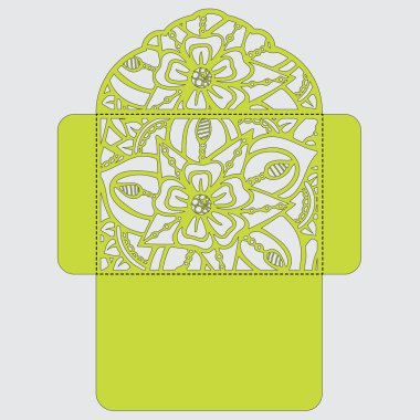 Lasercut vektör düğün davetiye şablon. Davetiye Zarfı lazer kesme çiçeklerle düğün. Dantel kapı pas geçiyor. Vektör lazer kesim