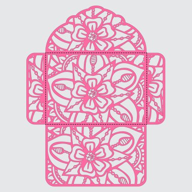 Lasercut vektör düğün davetiye şablon. Davetiye Zarfı lazer kesme çiçeklerle düğün. Dantel kapı pas geçiyor. Vektör lazer kesim
