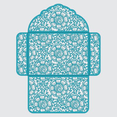 Lasercut vektör düğün davetiye şablon. Davetiye Zarfı lazer kesme çiçeklerle düğün. Dantel kapı pas geçiyor. Vektör lazer kesim
