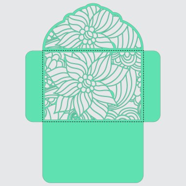 Lasercut vektör düğün davetiye şablon. Davetiye Zarfı lazer kesme çiçeklerle düğün. Dantel kapı pas geçiyor. Vektör lazer kesim