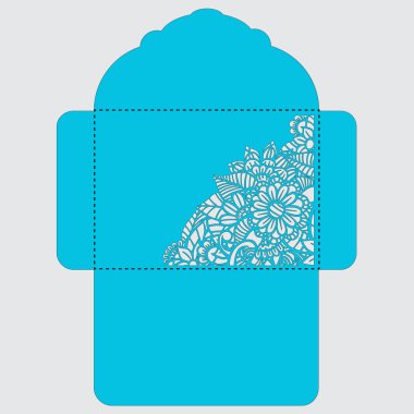 Lasercut vektör düğün davetiye şablon. Davetiye Zarfı lazer kesme çiçeklerle düğün. Dantel kapı pas geçiyor. Vektör lazer kesim