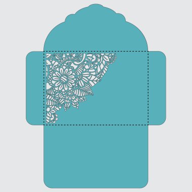 Lasercut vektör düğün davetiye şablon. Davetiye Zarfı lazer kesme çiçeklerle düğün. Dantel kapı pas geçiyor. Vektör lazer kesim