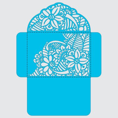 Lasercut vektör düğün davetiye şablon. Davetiye Zarfı lazer kesme çiçeklerle düğün. Dantel kapı pas geçiyor. Vektör lazer kesim