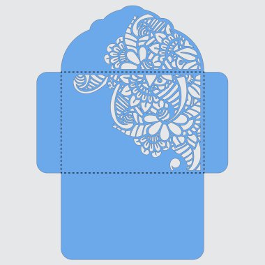 Lasercut vektör düğün davetiye şablon. Davetiye Zarfı lazer kesme çiçeklerle düğün. Dantel kapı pas geçiyor. Vektör lazer kesim