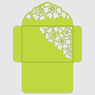 Lasercut vektör düğün davetiye şablon. Davetiye Zarfı lazer kesme çiçeklerle düğün. Dantel kapı pas geçiyor. Vektör lazer kesim