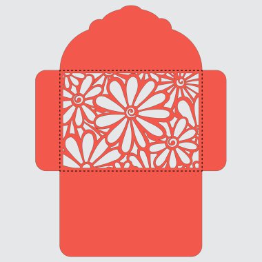 Lasercut vektör düğün davetiye şablon. Davetiye Zarfı lazer kesme çiçeklerle düğün. Dantel kapı pas geçiyor. Vektör lazer kesim