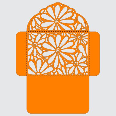 Lasercut vektör düğün davetiye şablon. Davetiye Zarfı lazer kesme çiçeklerle düğün. Dantel kapı pas geçiyor. Vektör lazer kesim