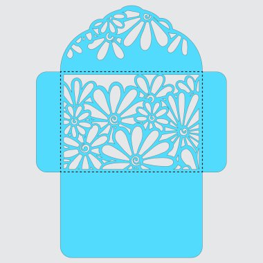 Lasercut vektör düğün davetiye şablon. Davetiye Zarfı lazer kesme çiçeklerle düğün. Dantel kapı pas geçiyor. Vektör lazer kesim
