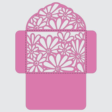 Lasercut vektör düğün davetiye şablon. Davetiye Zarfı lazer kesme çiçeklerle düğün. Dantel kapı pas geçiyor. Vektör lazer kesim