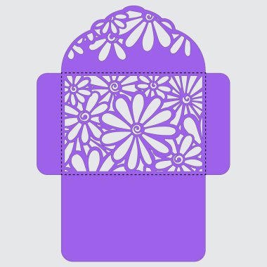 Lasercut vektör düğün davetiye şablon. Davetiye Zarfı lazer kesme çiçeklerle düğün. Dantel kapı pas geçiyor. Vektör lazer kesim