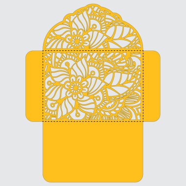 Lasercut vektör düğün davetiye şablon. Davetiye Zarfı lazer kesme çiçeklerle düğün. Dantel kapı pas geçiyor. Vektör lazer kesim