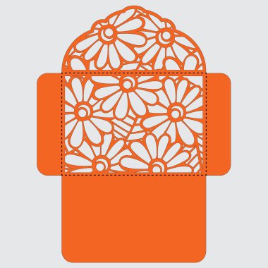 Lasercut vektör düğün davetiye şablon. Davetiye Zarfı lazer kesme çiçeklerle düğün. Dantel kapı pas geçiyor. Vektör lazer kesim