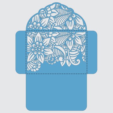 Lasercut vektör düğün davetiye şablon. Davetiye Zarfı lazer kesme çiçeklerle düğün. Dantel kapı pas geçiyor. Vektör lazer kesim