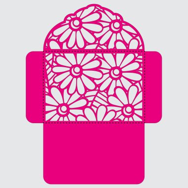 Lasercut vektör düğün davetiye şablon. Davetiye Zarfı lazer kesme çiçeklerle düğün. Dantel kapı pas geçiyor. Vektör lazer kesim