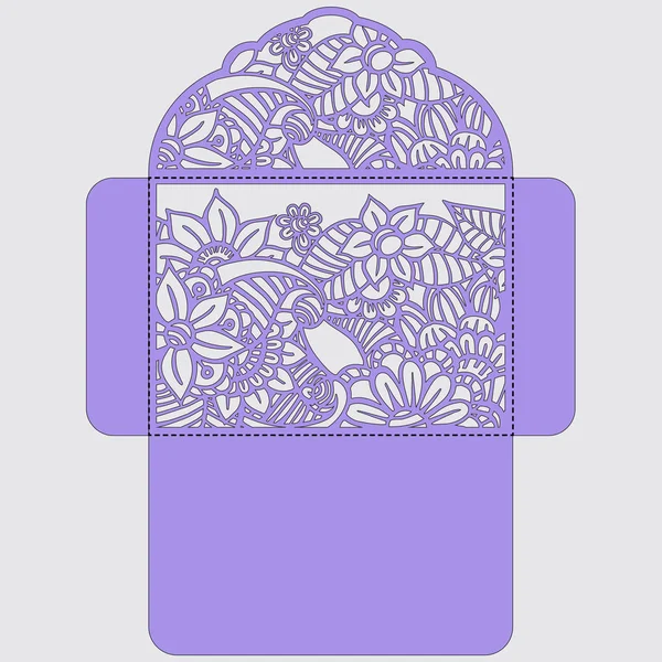 Lasercut vektör düğün davetiye şablon. Davetiye Zarfı lazer kesme çiçeklerle düğün. Dantel kapı pas geçiyor. Vektör lazer kesim