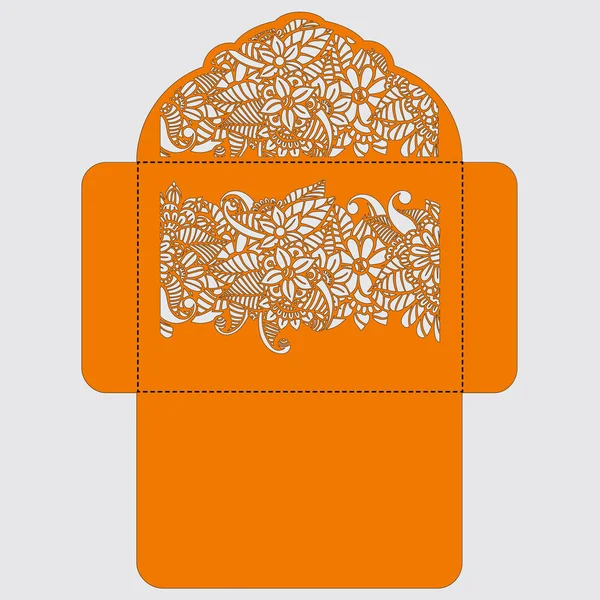 Lasercut vektör düğün davetiye şablon. Davetiye Zarfı lazer kesme çiçeklerle düğün. Dantel kapı pas geçiyor. Vektör lazer kesim