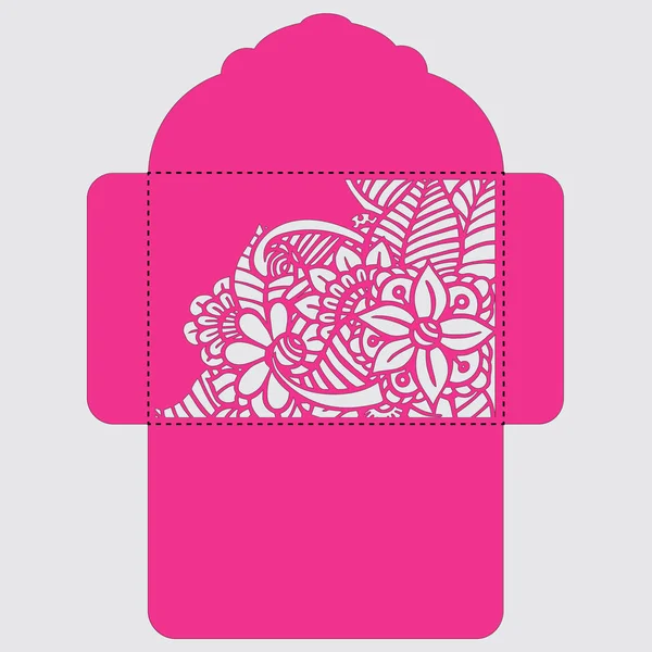 Lasercut vektör düğün davetiye şablon. Davetiye Zarfı lazer kesme çiçeklerle düğün. Dantel kapı pas geçiyor. Vektör lazer kesim