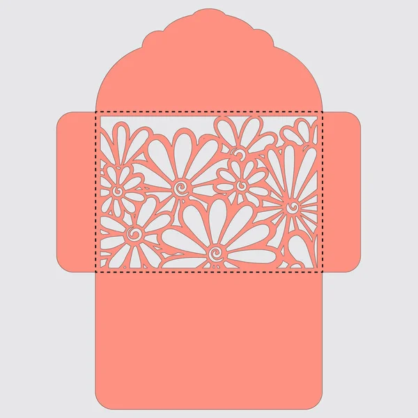 Lasercut vektör düğün davetiye şablon. Davetiye Zarfı lazer kesme çiçeklerle düğün. Dantel kapı pas geçiyor. Vektör lazer kesim