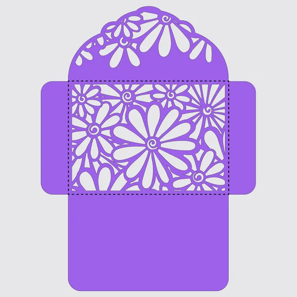 Lasercut vektör düğün davetiye şablon. Davetiye Zarfı lazer kesme çiçeklerle düğün. Dantel kapı pas geçiyor. Vektör lazer kesim
